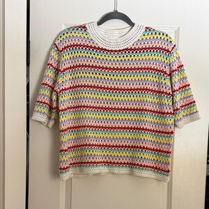 Sewn + Seen Open Weave Multi Colored Short Sleeve Sweater
